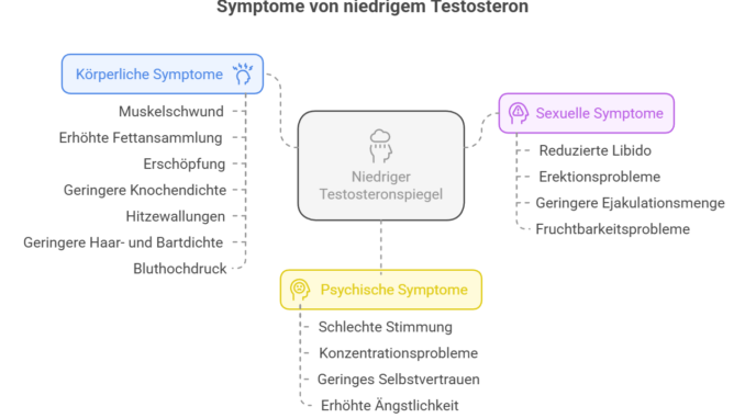 Typische Symptome von niedrigem Testosteron dargestellt in einer Grafik